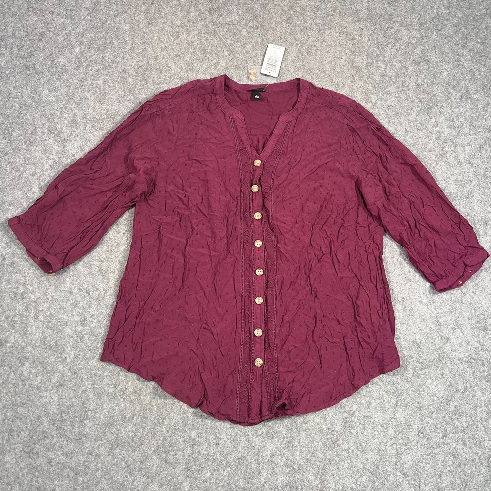 NWT Torrid Violet Long Sleeve Embroidered Button Front Top‎ Women's Size 0/Large